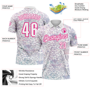 Custom White Hot Pink 3D Bowling Vintage Floral Performance Polo Shirt