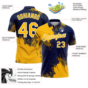 Custom Gold Navy-White 3D Pattern Design Abstract Brush Stroke Performance Polo Shirt