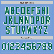 Custom Light Blue Kelly Green-White Bomber Full-Snap Varsity Letterman Two Tone Jacket