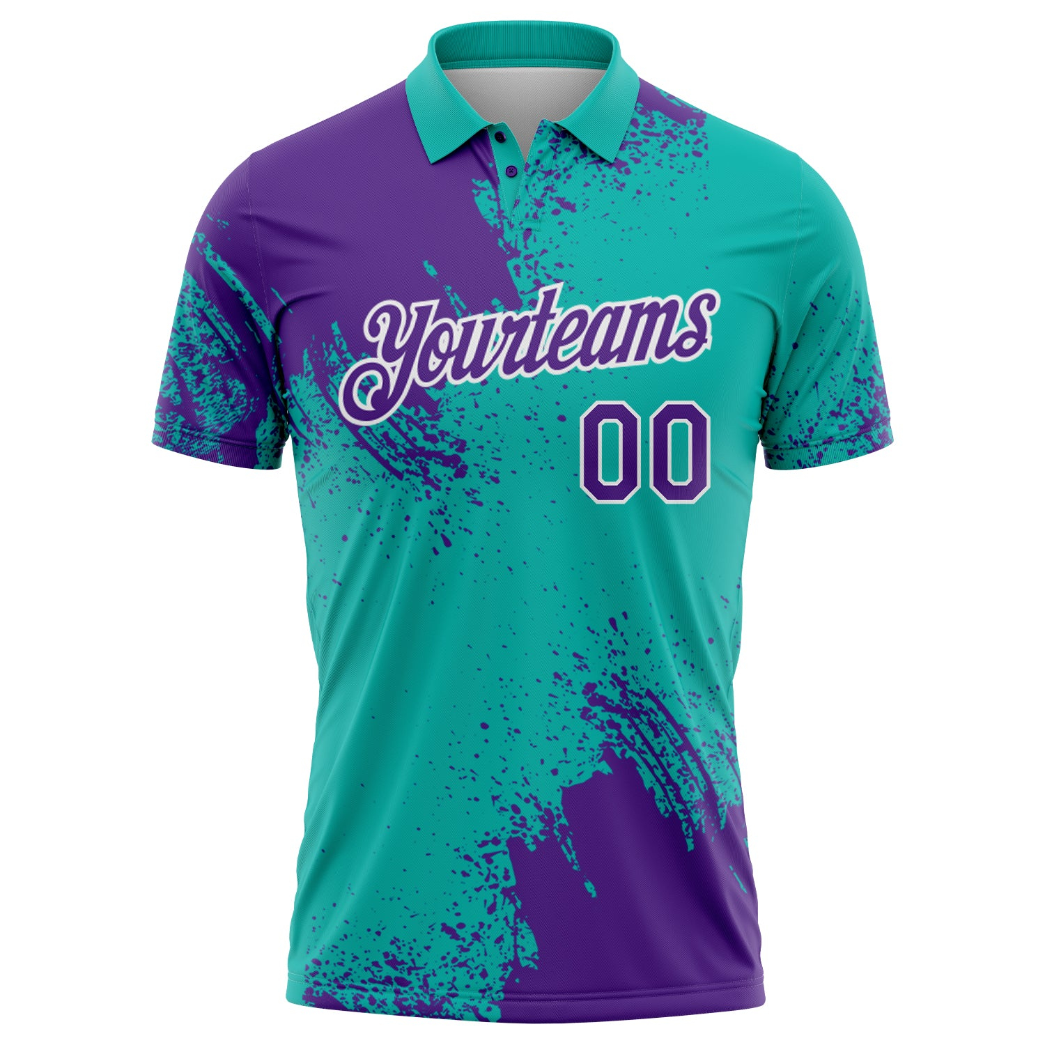Custom Purple Aqua-White 3D Pattern Design Abstract Brush Stroke Performance Polo Shirt