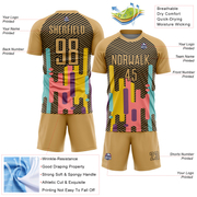 Custom Old Gold Black Lines Sublimation Soccer Uniform Jersey