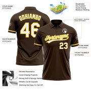 Custom Brown White-Yellow Performance Vapor Golf Polo Shirt