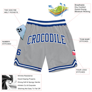Custom Gray Royal-White Authentic Throwback Basketball Shorts