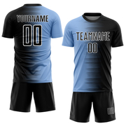 Custom Black Light Blue-White Gradient Line Sublimation Soccer Uniform Jersey