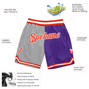 Custom Gray Orange-Purple Authentic Throwback Split Fashion Basketball Shorts