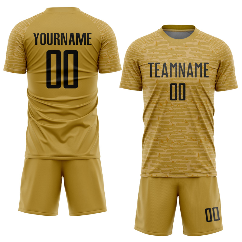 Custom Old Gold Black Sublimation Soccer Uniform Jersey