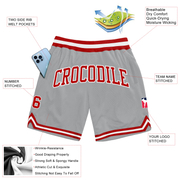 Custom Gray Red-White Authentic Throwback Basketball Shorts