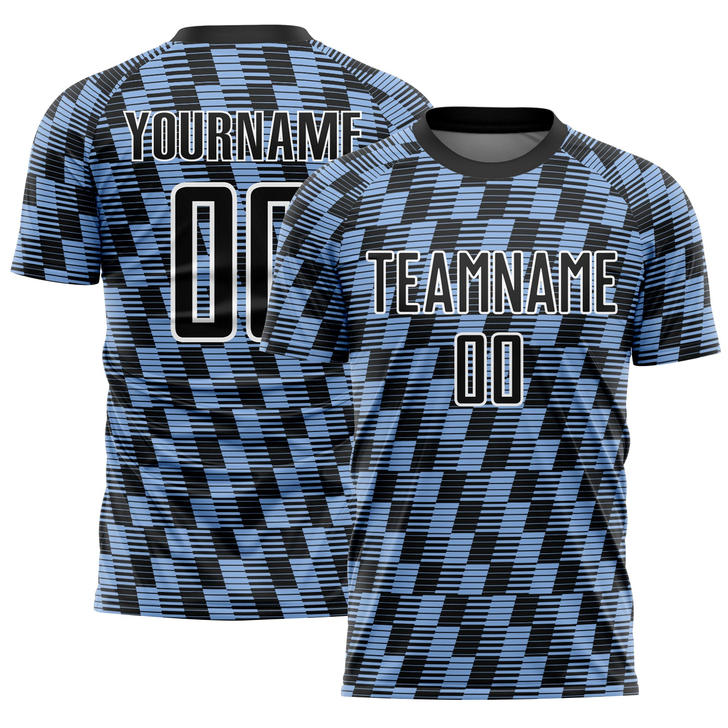 Custom Black Light Blue-White Line Sublimation Soccer Uniform Jersey