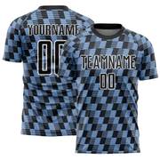 Custom Black Light Blue-White Line Sublimation Soccer Uniform Jersey