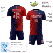 Custom Navy Red-White Gradient Line Sublimation Soccer Uniform Jersey