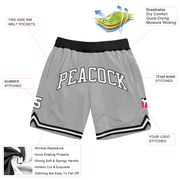 Custom Gray White-Black Authentic Throwback Basketball Shorts