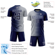Custom Navy Gray-White Gradient Line Sublimation Soccer Uniform Jersey