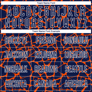 Custom Navy Orange-White Abstract Network Splash Sublimation Soccer Uniform Jersey