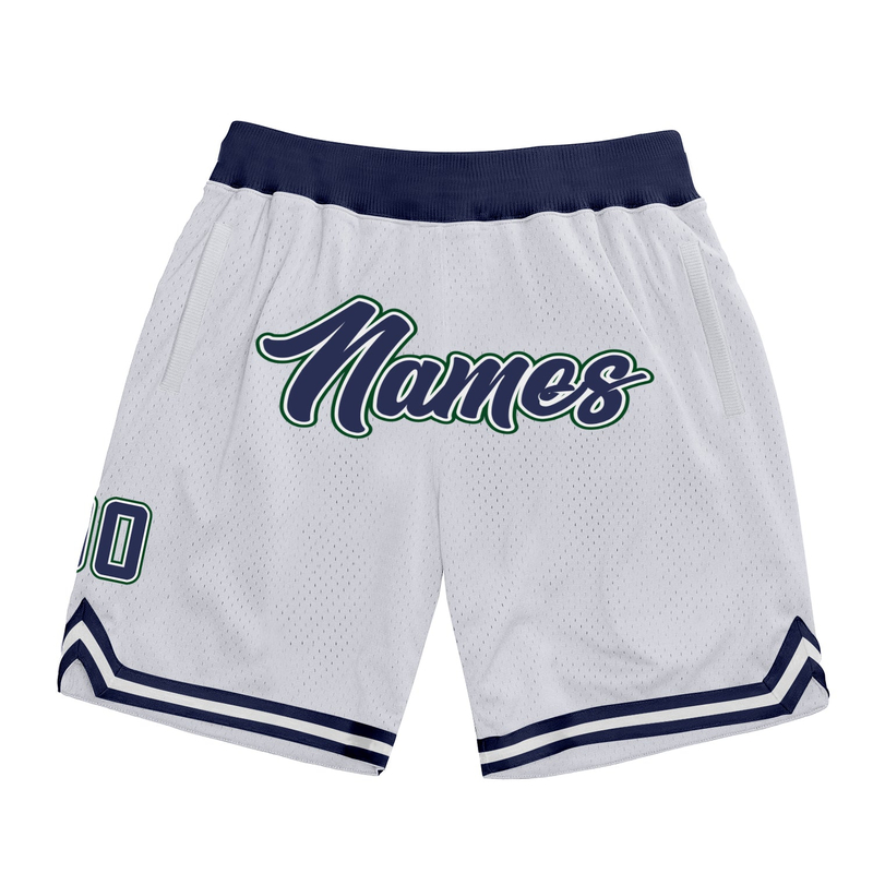Custom White Navy-Hunter Green Authentic Throwback Basketball Shorts