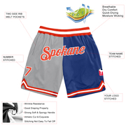Custom Gray Orange-Royal Authentic Throwback Split Fashion Basketball Shorts