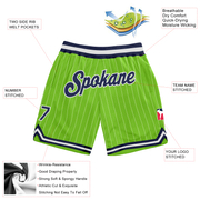 Custom Neon Green White Pinstripe Navy-White Authentic Basketball Shorts