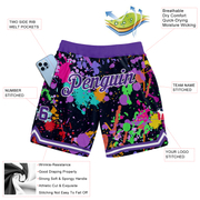 Custom Graffiti Pattern Purple-White 3D Splashes Authentic Basketball Shorts