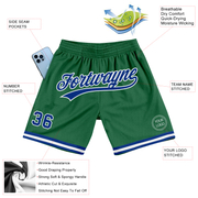 Custom Kelly Green Royal-White Authentic Throwback Basketball Shorts