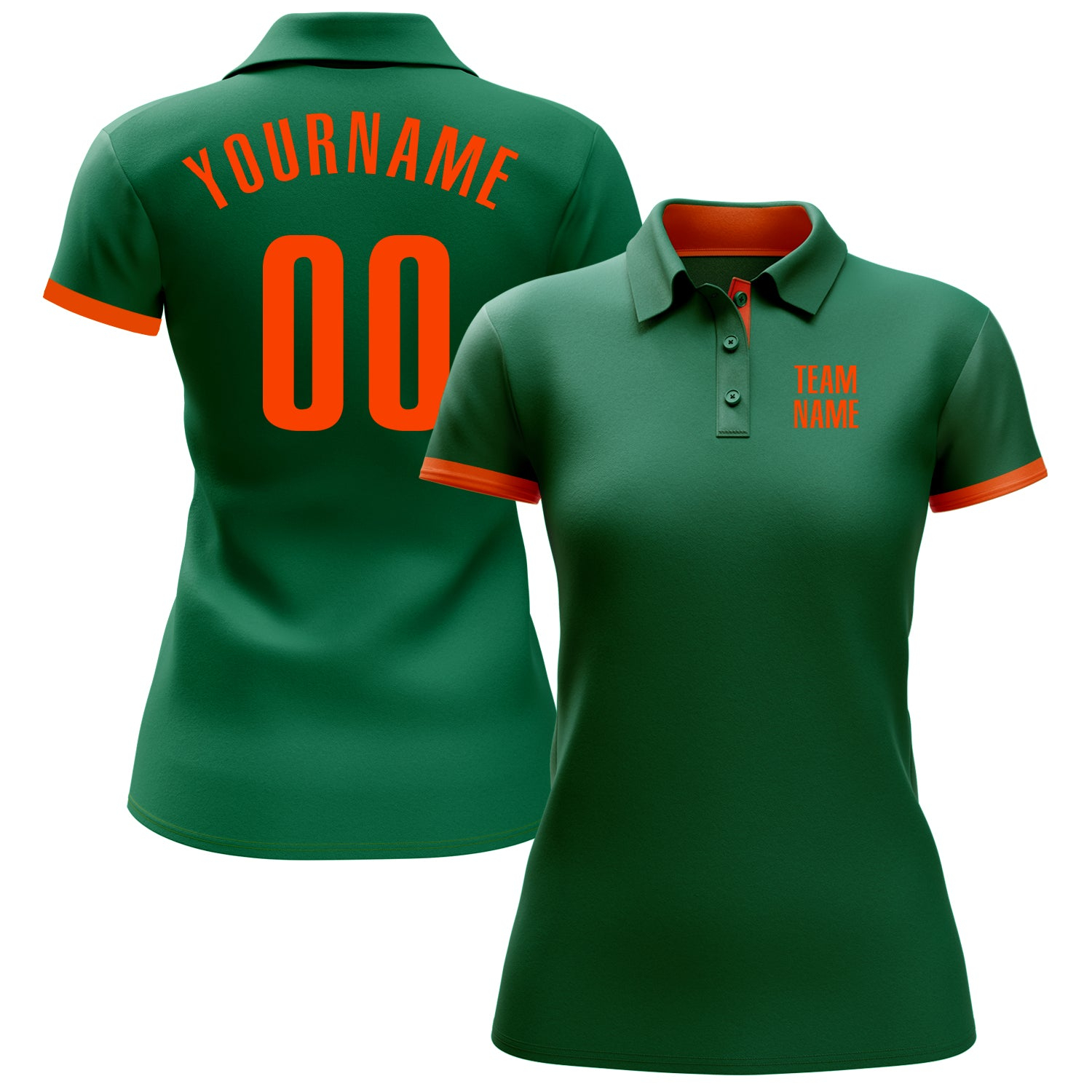 Custom Kelly Green Orange Performance Golf Polo Shirt