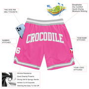 Custom Pink White-Gray Authentic Throwback Basketball Shorts
