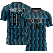 Custom Black Sky Blue-White Geometric Shape Sublimation Soccer Uniform Jersey