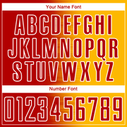 Custom Red Gold-White Gradient Line Sublimation Soccer Uniform Jersey