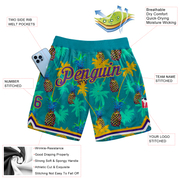 Custom Kelly Green Purple-Gold 3D Pattern Design Palm Trees Pineapples Authentic Basketball Shorts