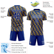 Custom Royal Old Gold-White Line Sublimation Soccer Uniform Jersey