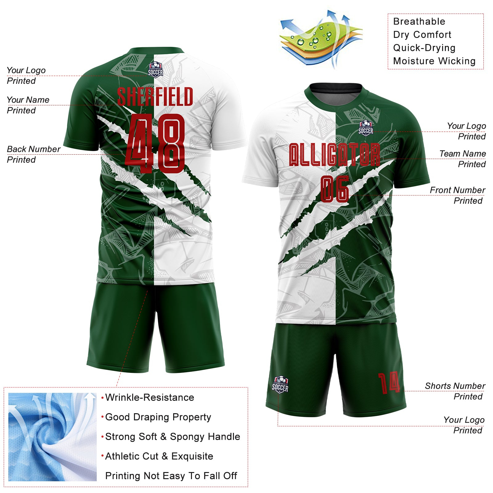 Custom Graffiti Pattern Red-Green Scratch Sublimation Soccer Uniform Jersey