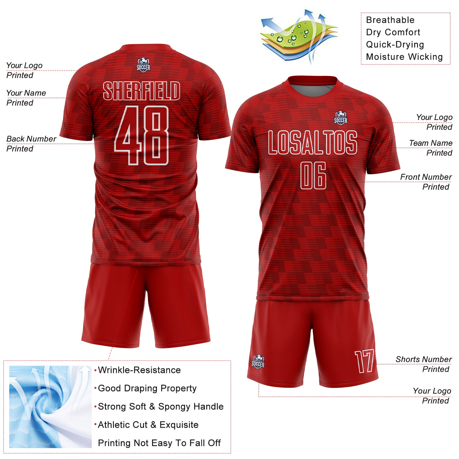 Custom Red White Line Sublimation Soccer Uniform Jersey