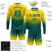 Custom Gold Teal Sublimation Long Sleeve Fade Fashion Soccer Uniform Jersey