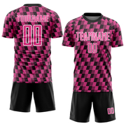 Custom Black Pink-White Line Sublimation Soccer Uniform Jersey