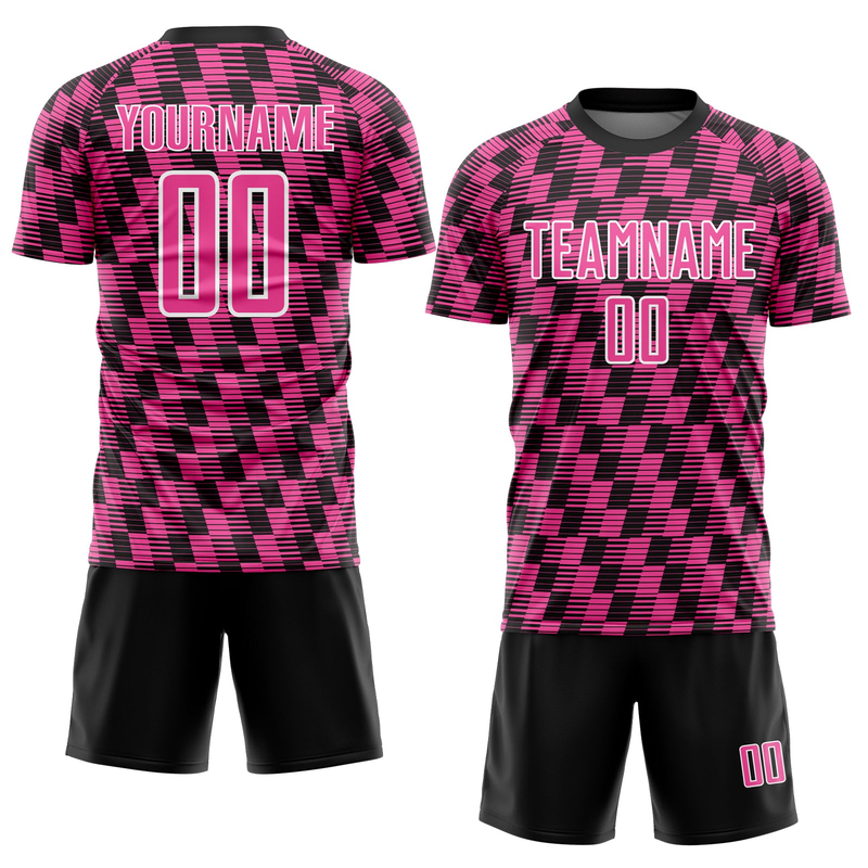Custom Black Pink-White Line Sublimation Soccer Uniform Jersey