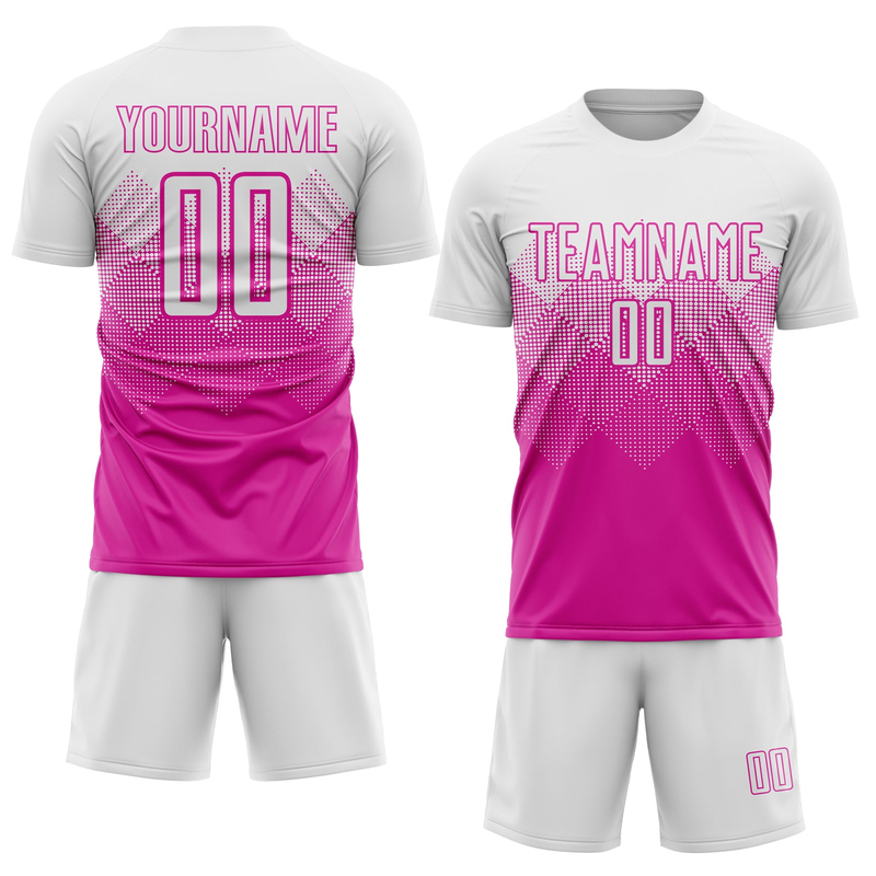 Custom Deep Pink White Sublimation Soccer Uniform Jersey