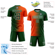 Custom Green Orange-White Gradient Line Sublimation Soccer Uniform Jersey