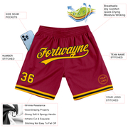 Custom Maroon Gold-Black Authentic Throwback Basketball Shorts
