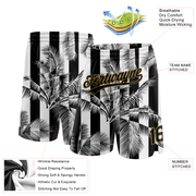 Custom White Black-Old Gold 3D Pattern Hawaii Palm Trees Authentic Basketball Shorts
