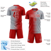 Custom Red Gray-White Gradient Line Sublimation Soccer Uniform Jersey