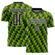 Custom Black Neon Green-White Line Sublimation Soccer Uniform Jersey