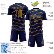 Custom Navy Yellow Lines Sublimation Soccer Uniform Jersey