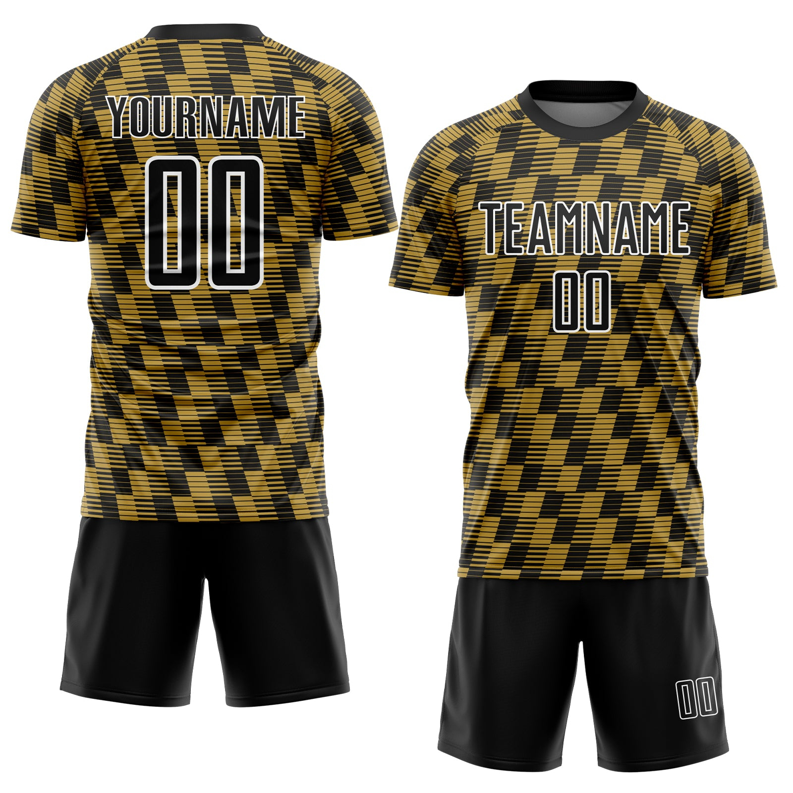 Custom Black Old Gold-White Line Sublimation Soccer Uniform Jersey