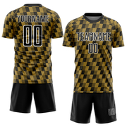 Custom Black Old Gold-White Line Sublimation Soccer Uniform Jersey