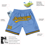 Custom Light Blue Gold-Navy Authentic Throwback Basketball Shorts
