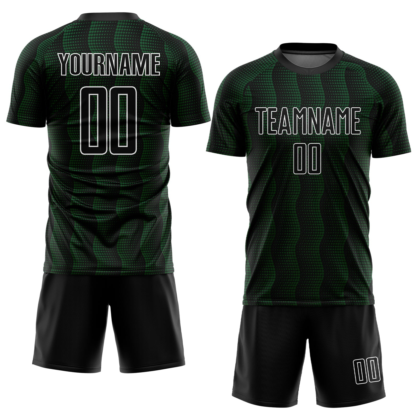 Custom Black Green-White Geometric Shape Sublimation Soccer Uniform Jersey