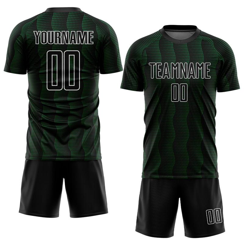 Custom Black Green-White Geometric Shape Sublimation Soccer Uniform Jersey