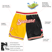 Custom Gold Cream-Black Authentic Throwback Split Fashion Basketball Shorts