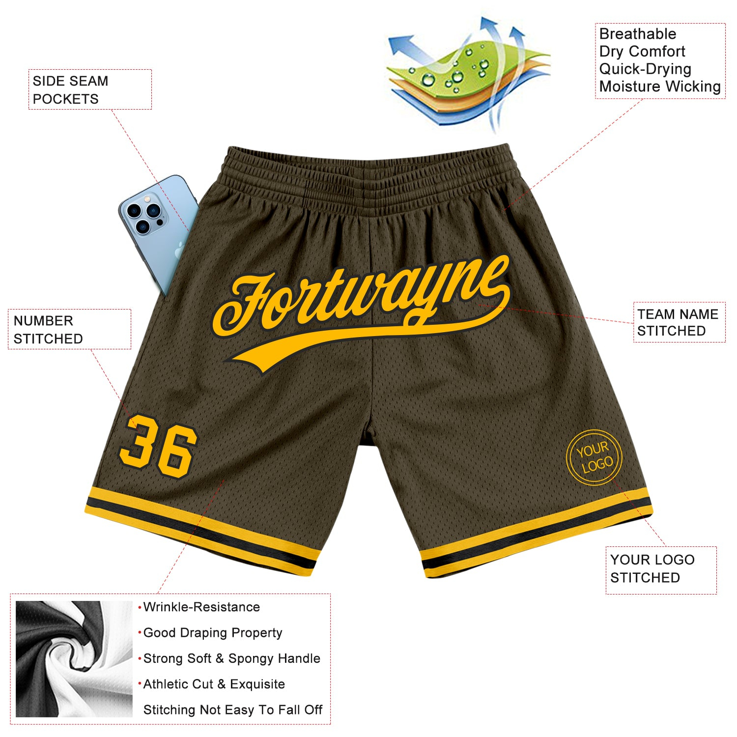 Custom Olive Gold-Black Authentic Throwback Salute To Service Basketball Shorts