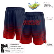 Custom Navy Red Pinstripe Fade Fashion Authentic Basketball Shorts