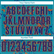 Custom Teal Royal-Orange Abstract Fragment Art Sublimation Soccer Uniform Jersey