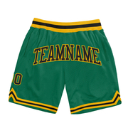 Custom Kelly Green Black-Gold Authentic Throwback Basketball Shorts